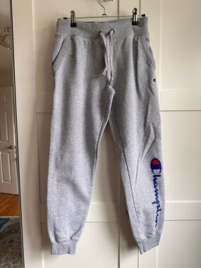 Champion Gray Sweatpants with Blue & Red Logo